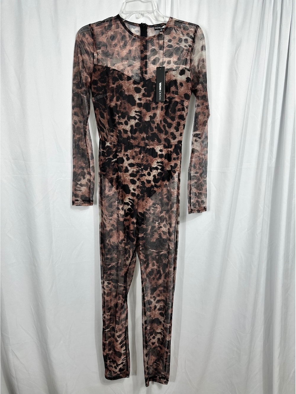 Fashion Nova Hazel Animal Print Mesh Jumpsuit Brown Combo Size M